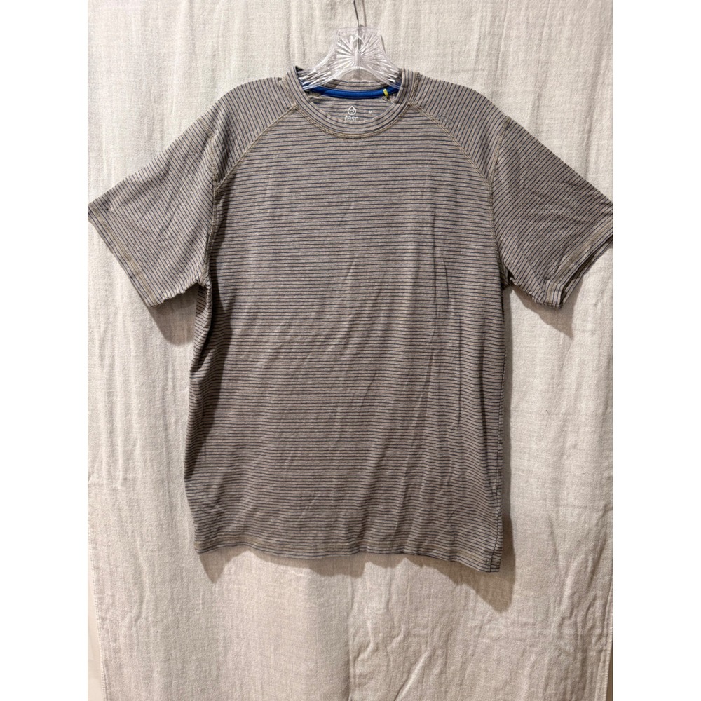 tasc Performance Mens Bamboo Cotton Stripe T-Shirt Tan Blue Raglan Tee Top M